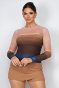 Ombre Mesh Long Sleeve Top
