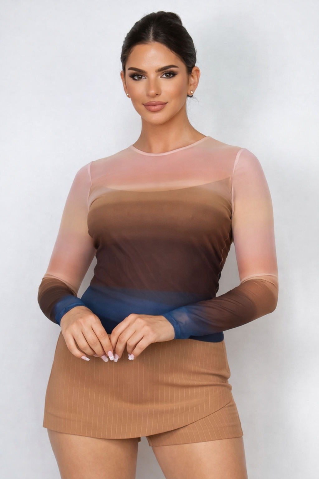Ombre Mesh Long Sleeve Top