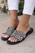 Rhinestone Detail Slide Sandals- Black