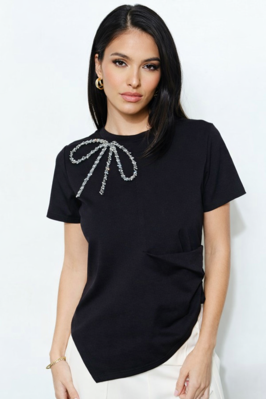 Celeste Rhinestone Bow Blouse