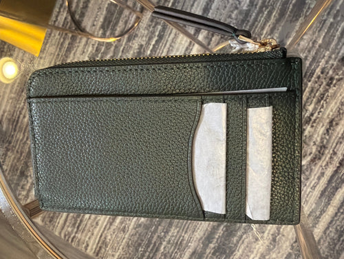 Authentic Tory Burch Zipper Card Holder - Basil