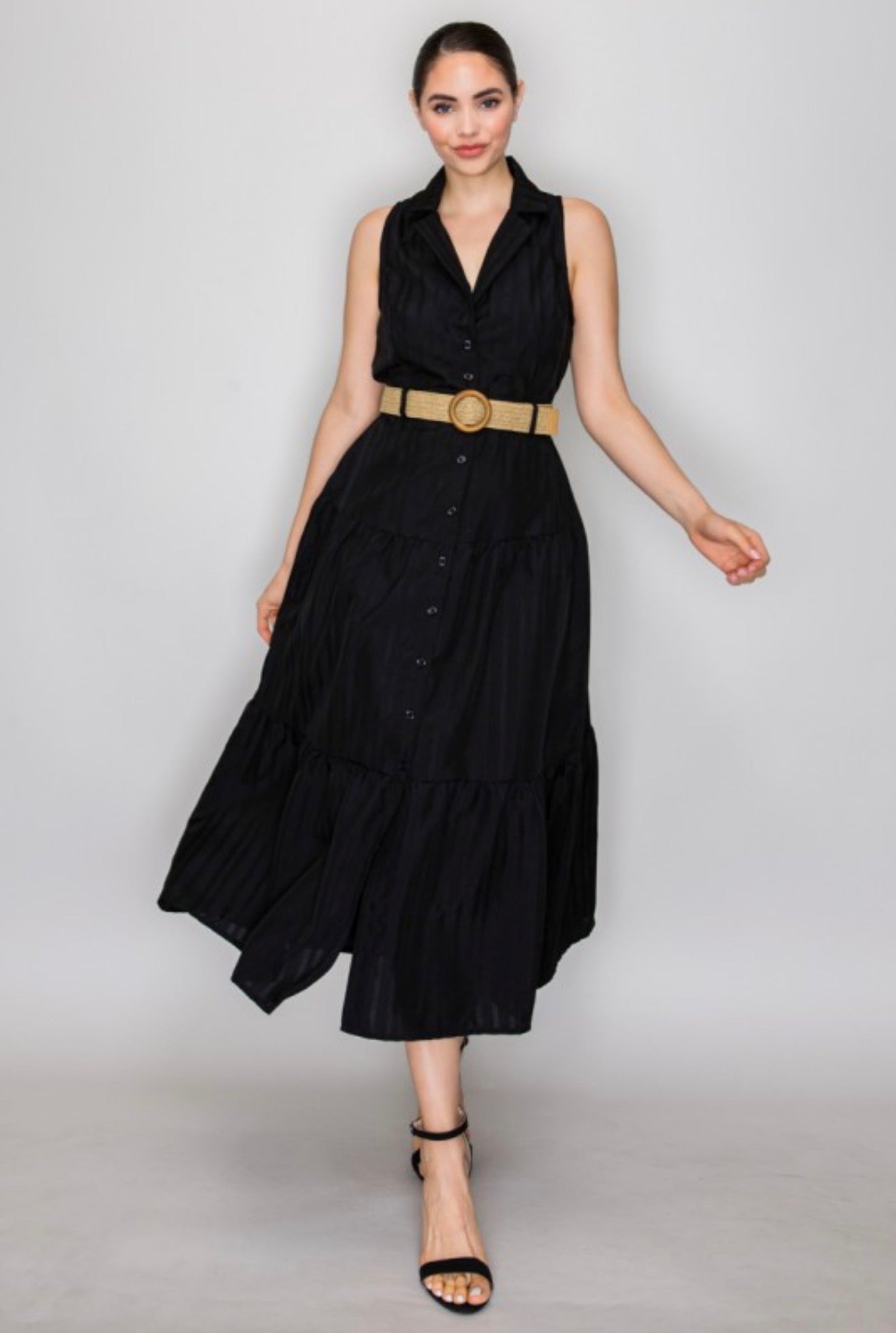 Midnight Muse Button Down Midi Dress