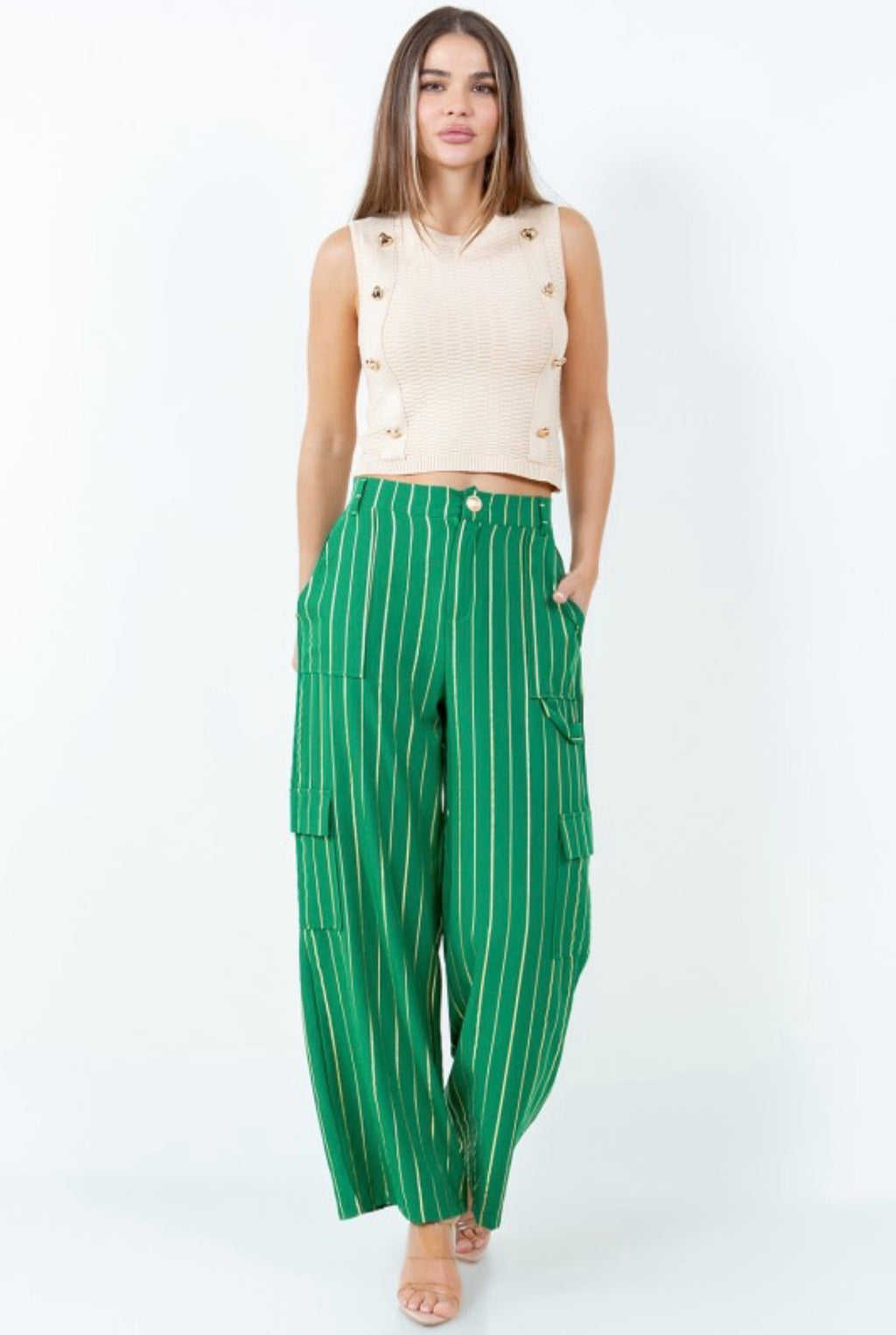 Emerald Pinstripe Cargo Pants