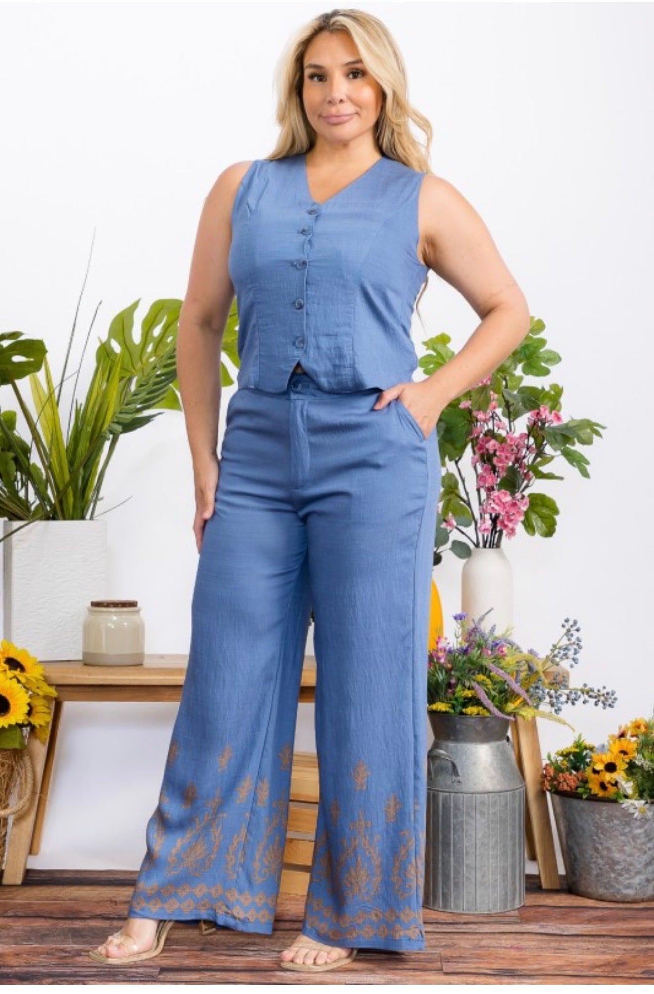 Blue Embroidered 2 Piece Set (PLUS SIZE)