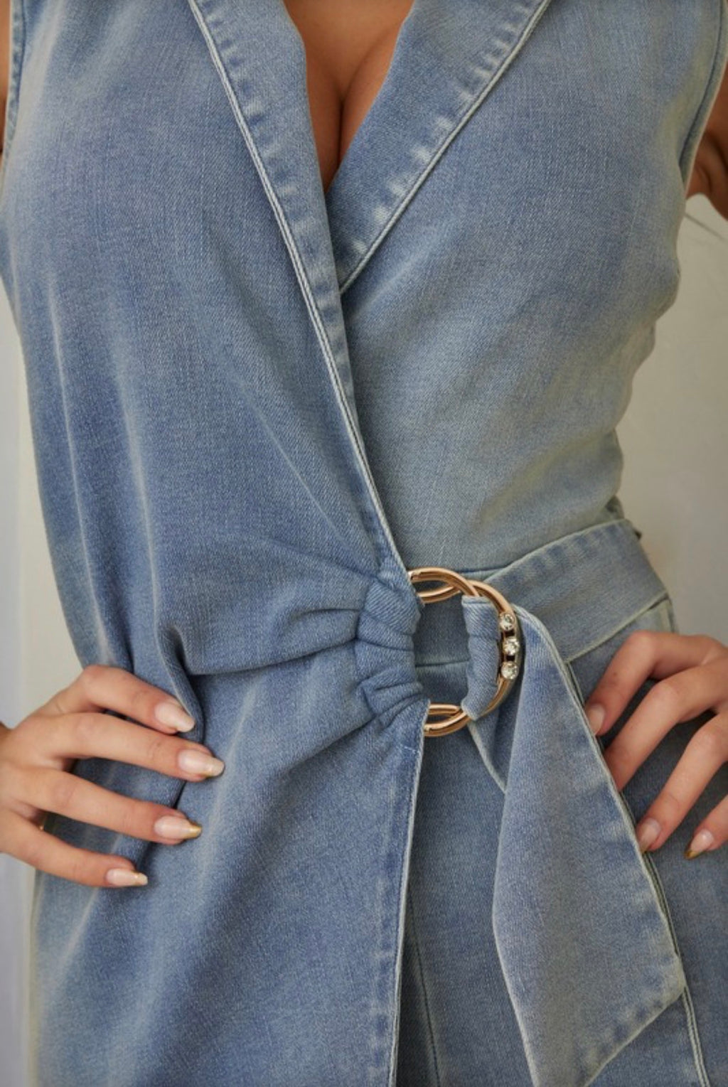 Denim Luxe Wrap Jumpsuit