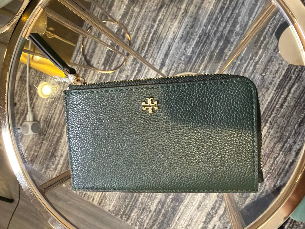 Authentic Tory Burch Zipper Card Holder - Basil