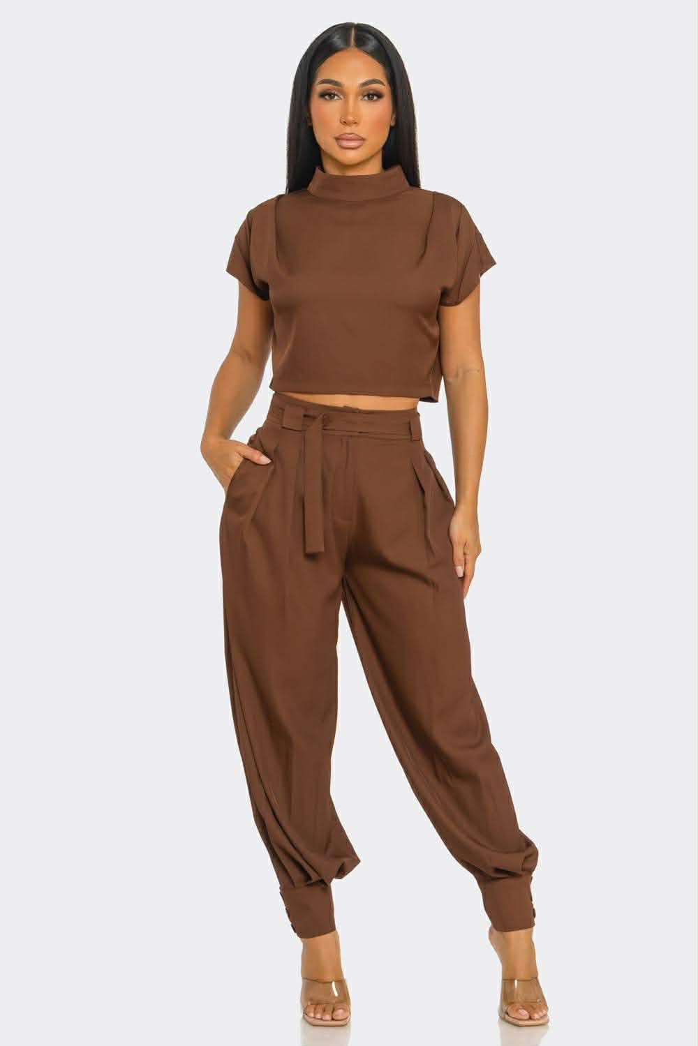 Mocha Mock-Neck Crop Top