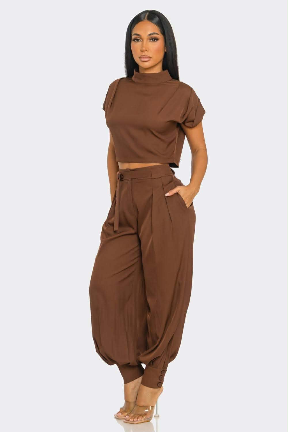 Lupita Ponte Front- Tie Paperboy Waist Pants