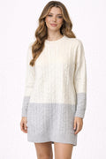 Colorblock Cable Knit Sweater Dress