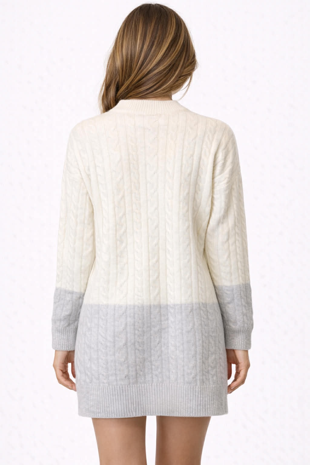 Colorblock Cable Knit Sweater Dress