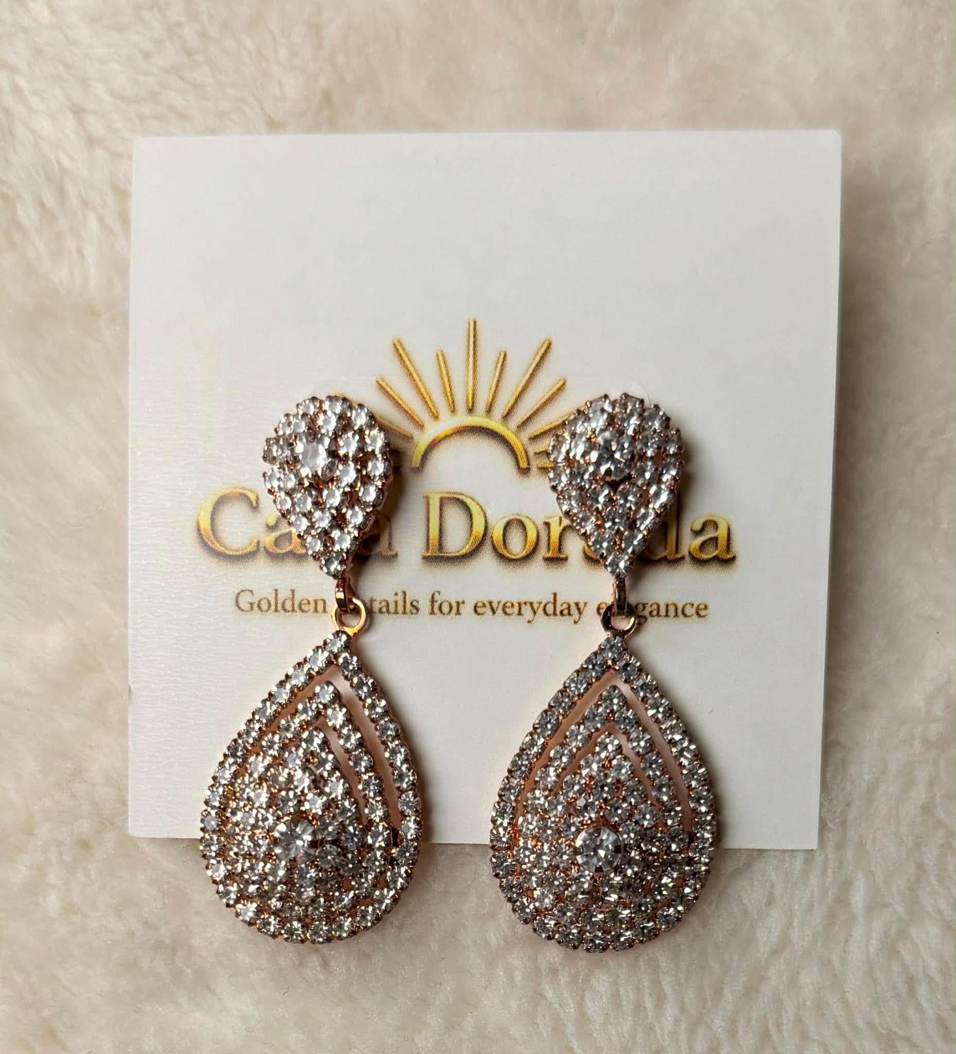 Rose Gold Crystal Teardrop Statement Earrings