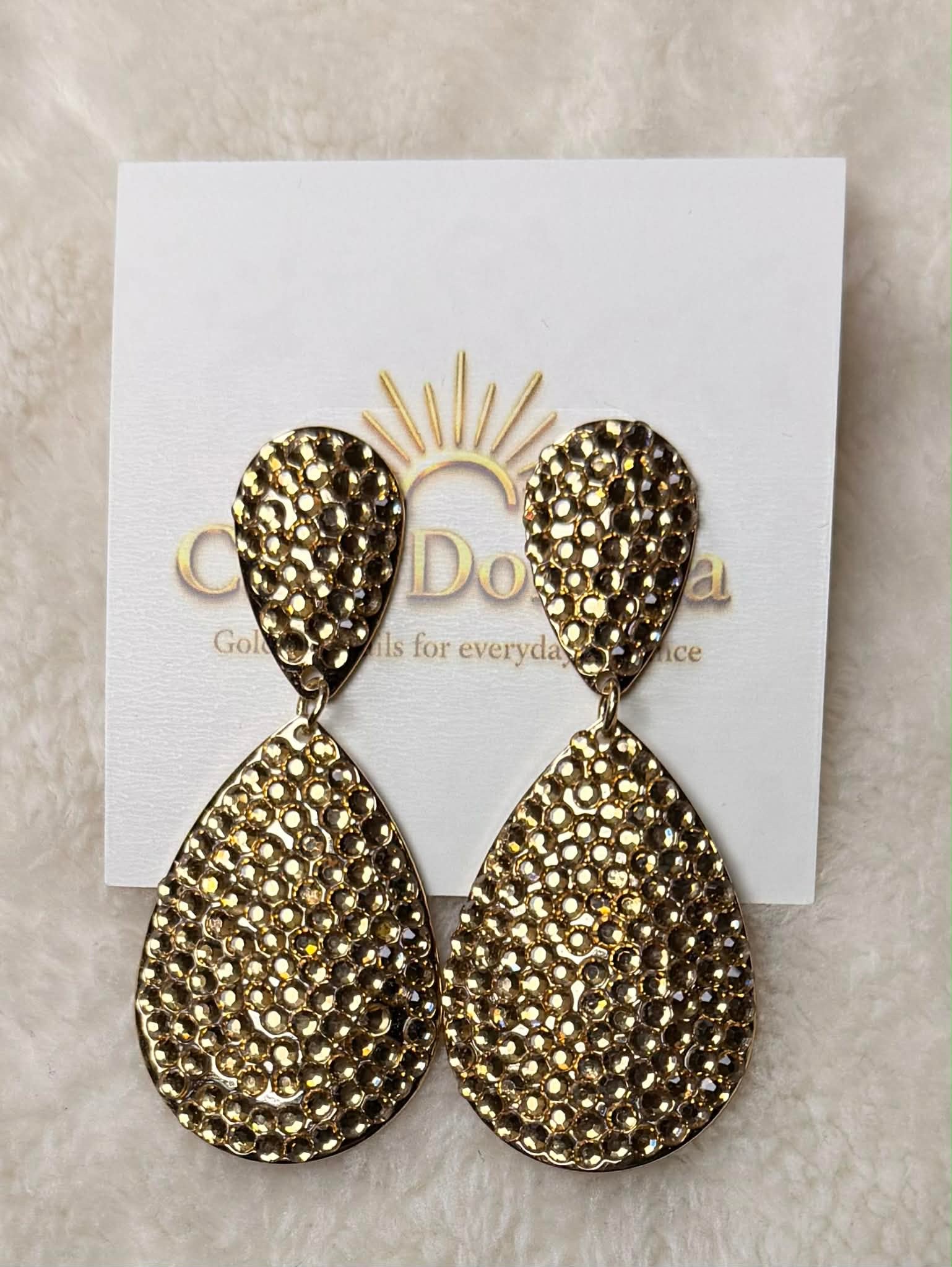 Gold Crystal Teardrop Statement Earrings