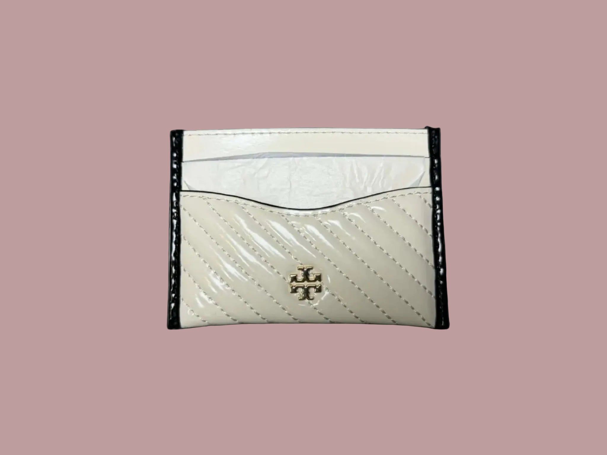 Tory Burch Quilted Patent Leather Card Case - Ivory/Black
