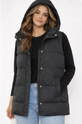 Black Hooded Puffer Vest- Water Resistant