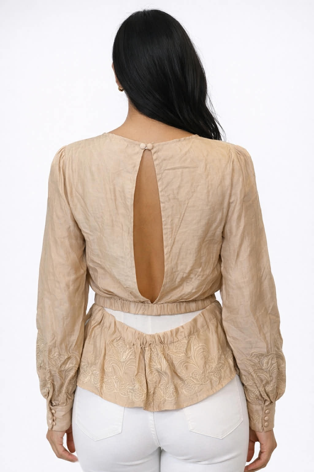 Luna Sheer Embroidered Peplum Top