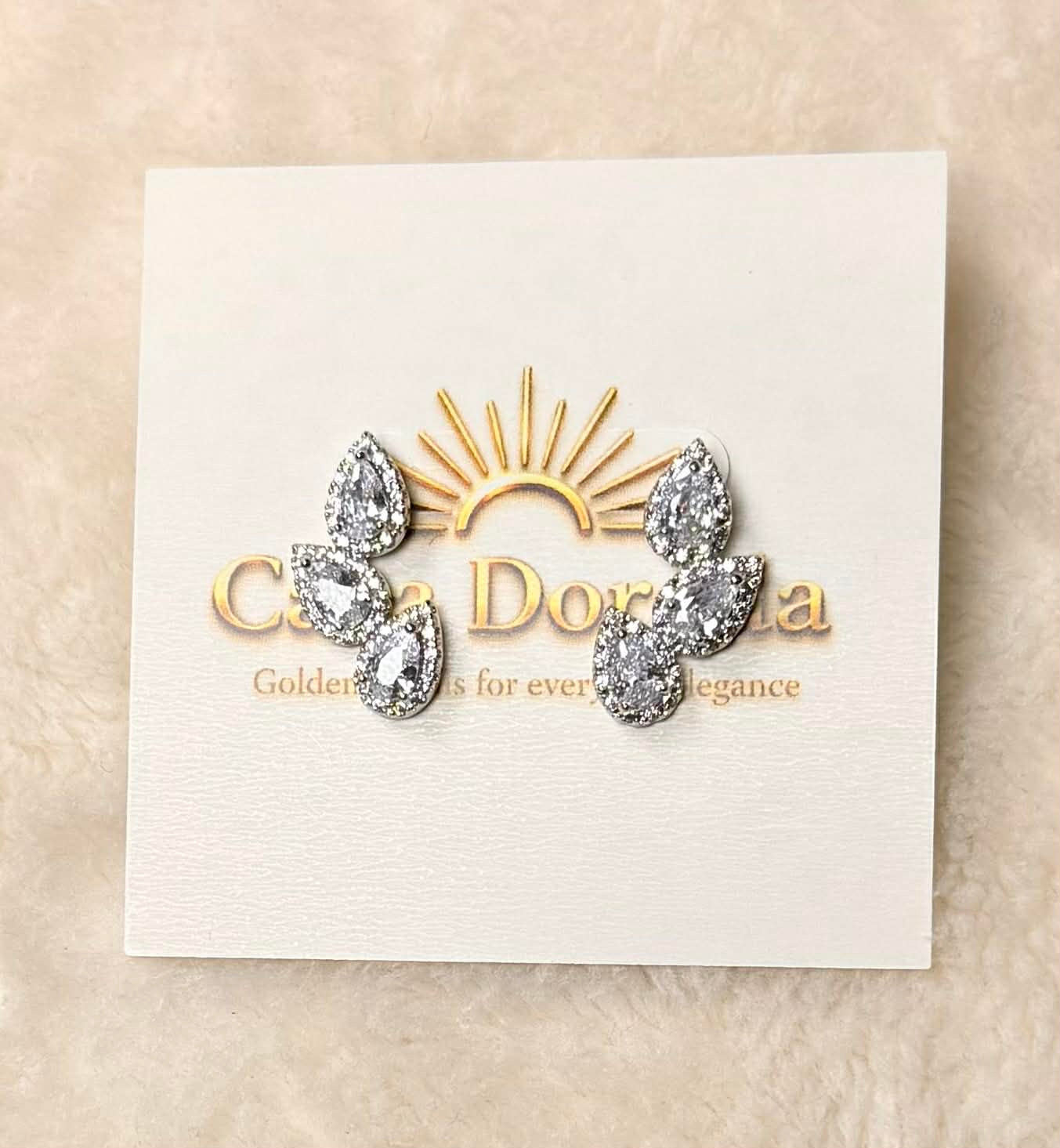 Silver Triple Teardrop Crystal Ear Cuff Studs