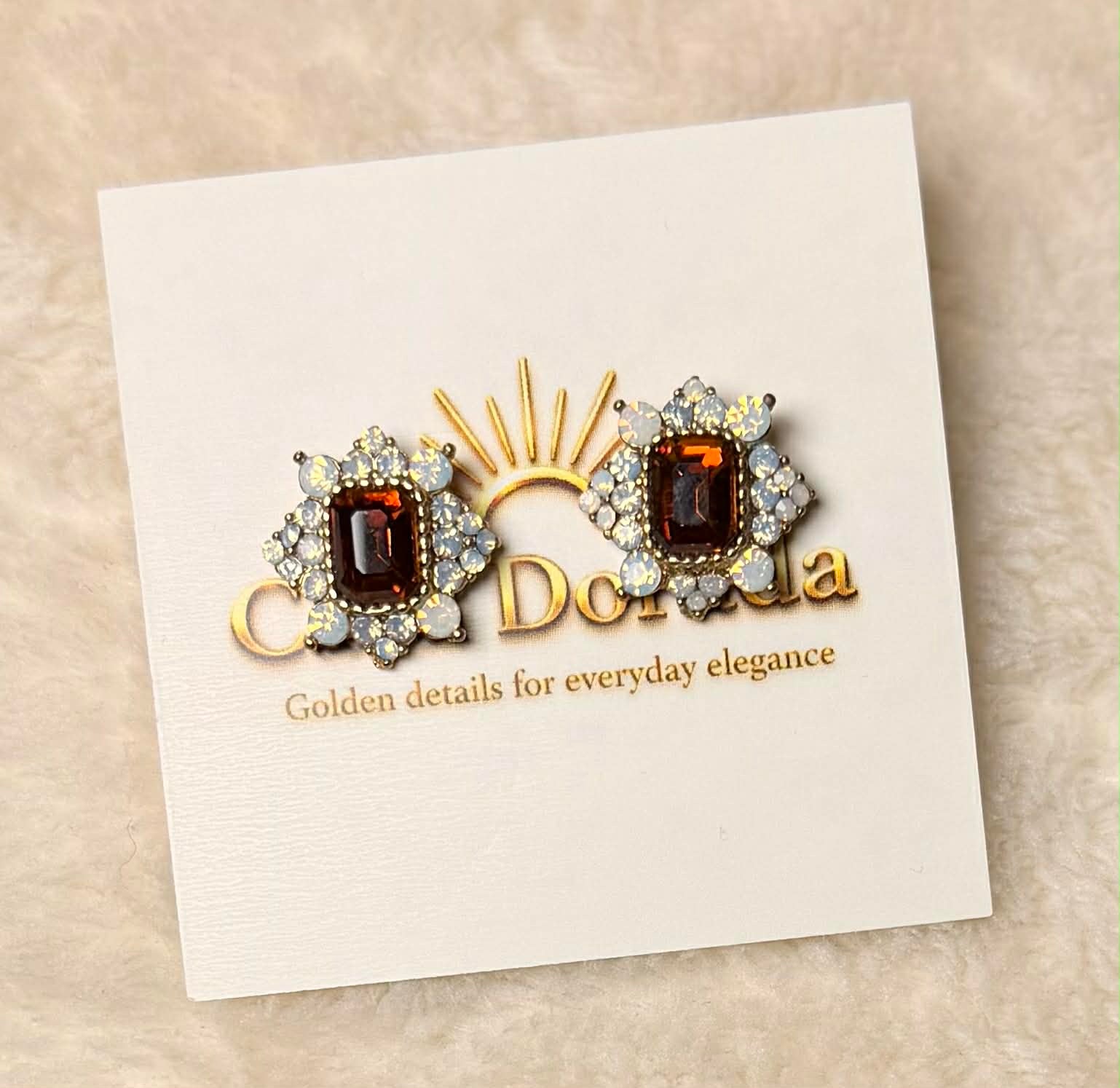 Fine Cubic Zirconia Halo Stud Earrings - Amber Center