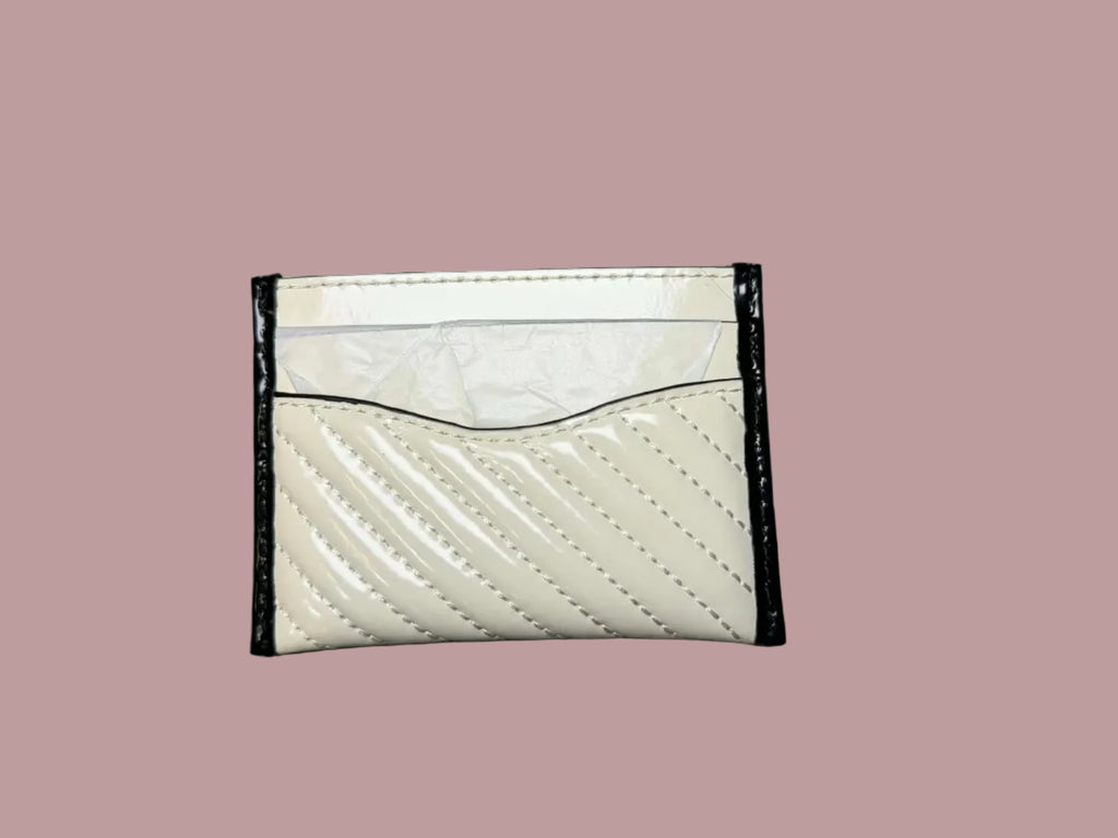 Tory Burch Quilted Patent Leather Card Case - Ivory/Black