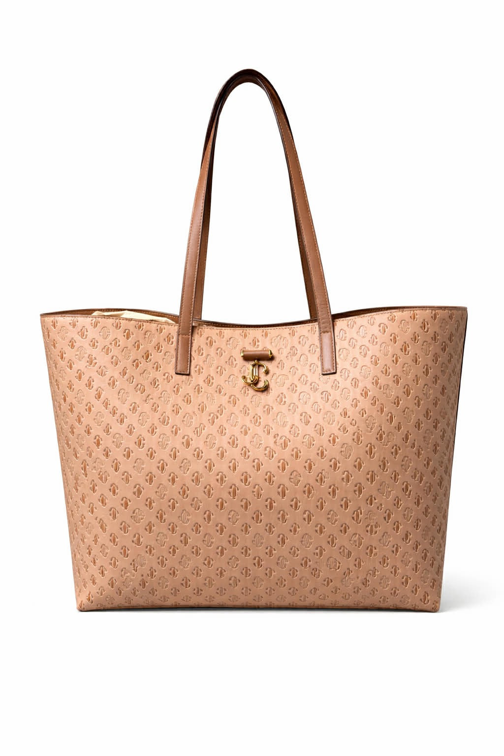 Jimmy Choo Embossed Logo Leather Tote- Tan