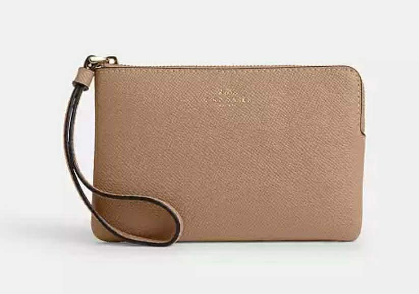 Coach Saffiano Leather Wristlet- Tan/Beige