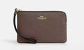 Coach Pebbled Leather Wristlet- Dark Brown