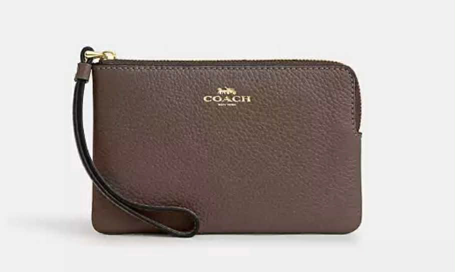 Coach Pebbled Leather Wristlet- Dark Brown