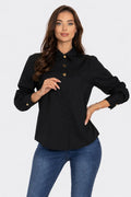 Elegant Gold Button Black Blouse