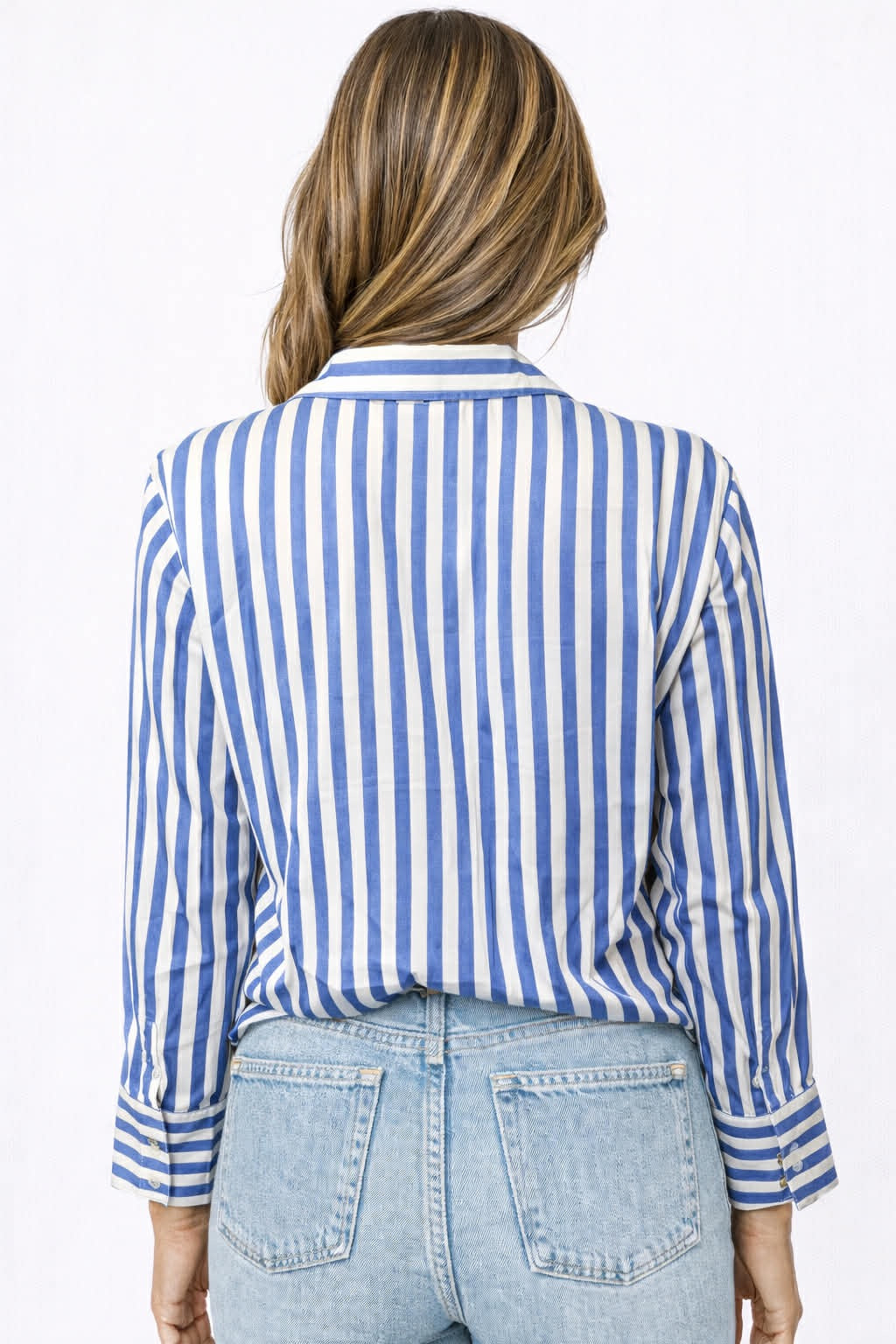Blue & White Stripe Button-Up Blouse