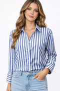 Blue & White Stripe Button-Up Blouse