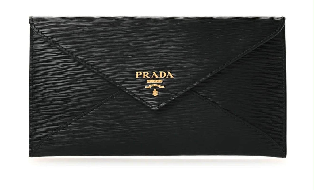 Authentic Prada Saffiano Leather Envelope Clutch - Black