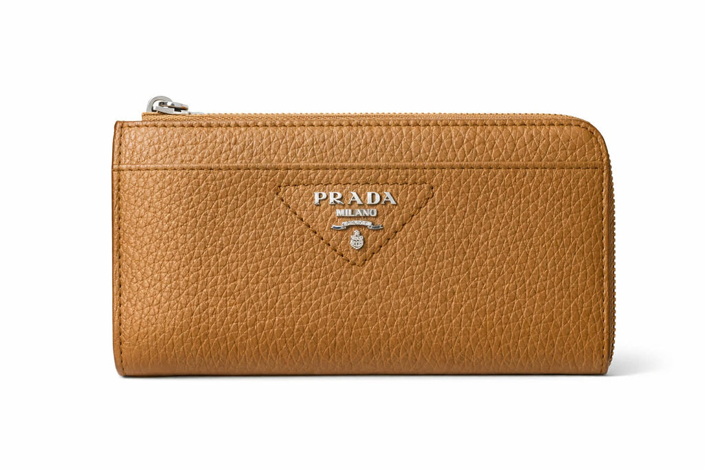 Authentic Prada Pebbled Leather Zip-Around Wallet with Key Ring - Caramel ( Includes Box)