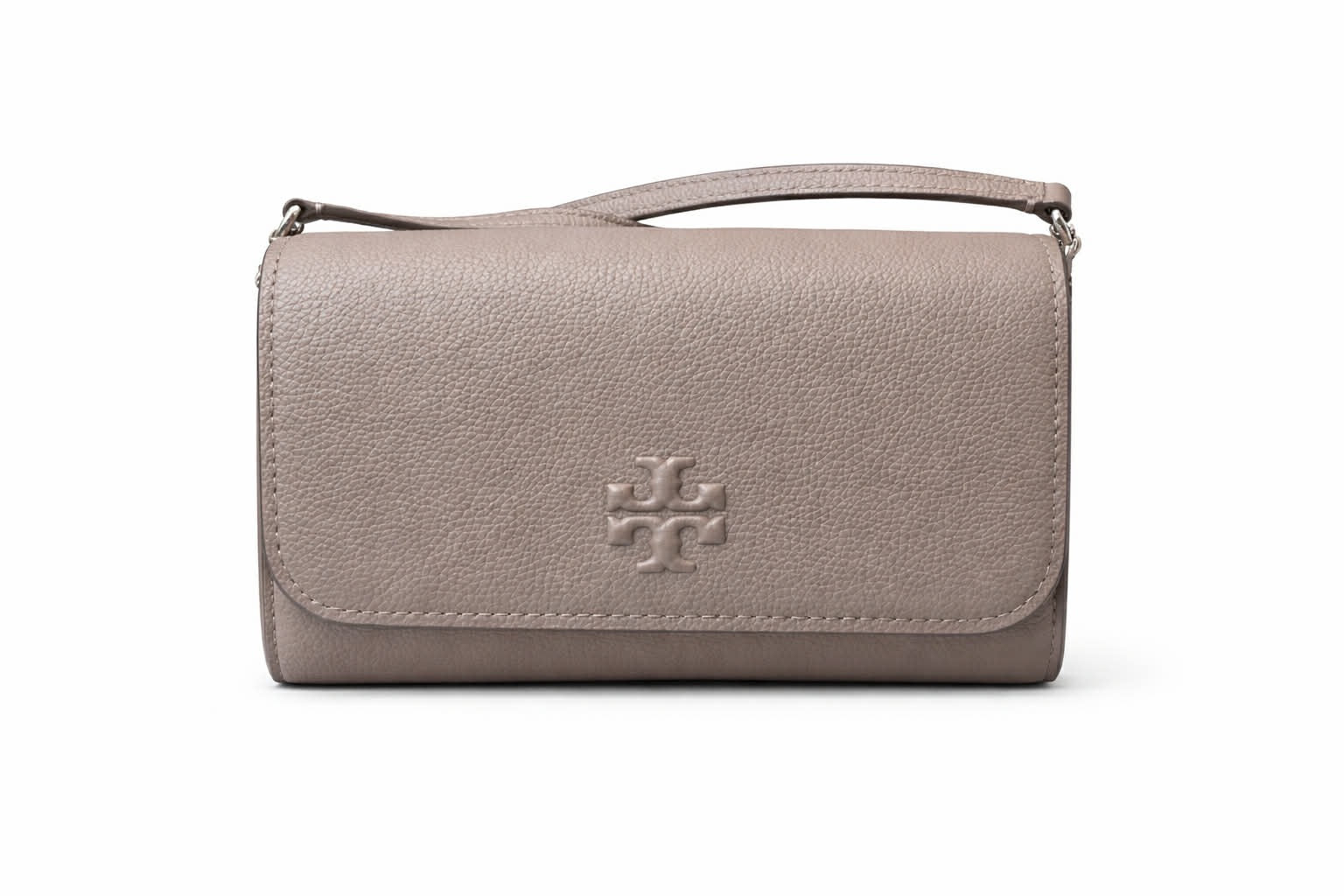 Tory Burch Pebbled Leather Wallet Crossbody- Taupe/Gray