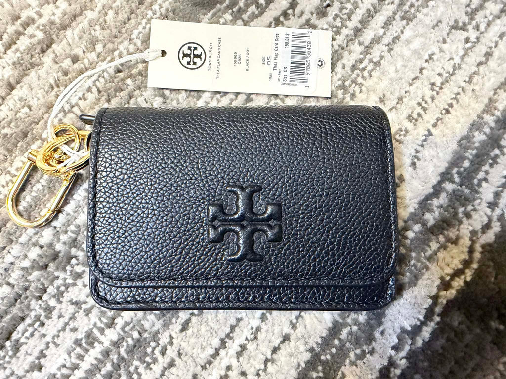 Authentic Tory Burch Thea Flap Card Case - Black